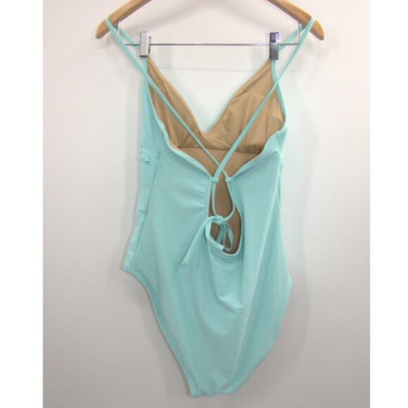 NWT Old Navy V-Neck Ruffle-Trim Cutout One-Piece Swimsuit Icelandic Fjord Size M - Picture 3 of 8